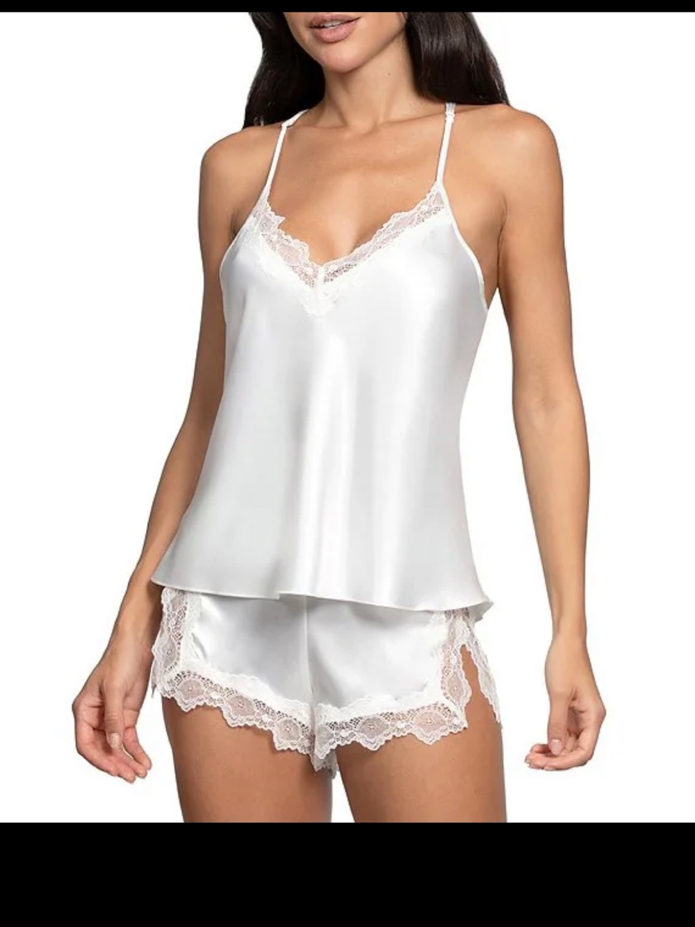 Silky Lace Trim Tank & Shorts Set - White
